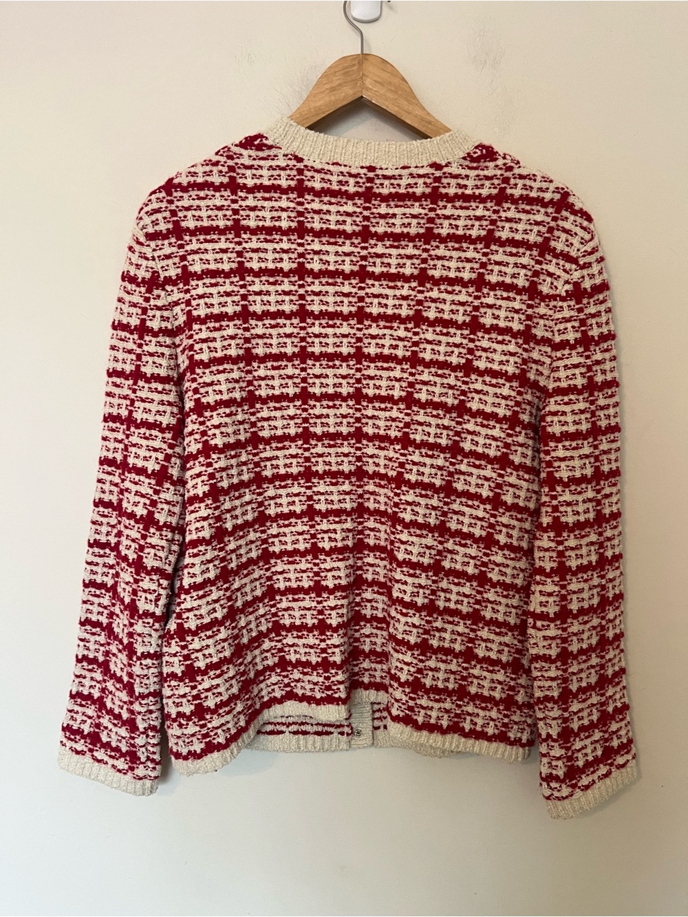 Maje Two-Tone Tweed-Effect Knit Cardigan Red Cream Metallic Size 1 - Picture 9 of 11